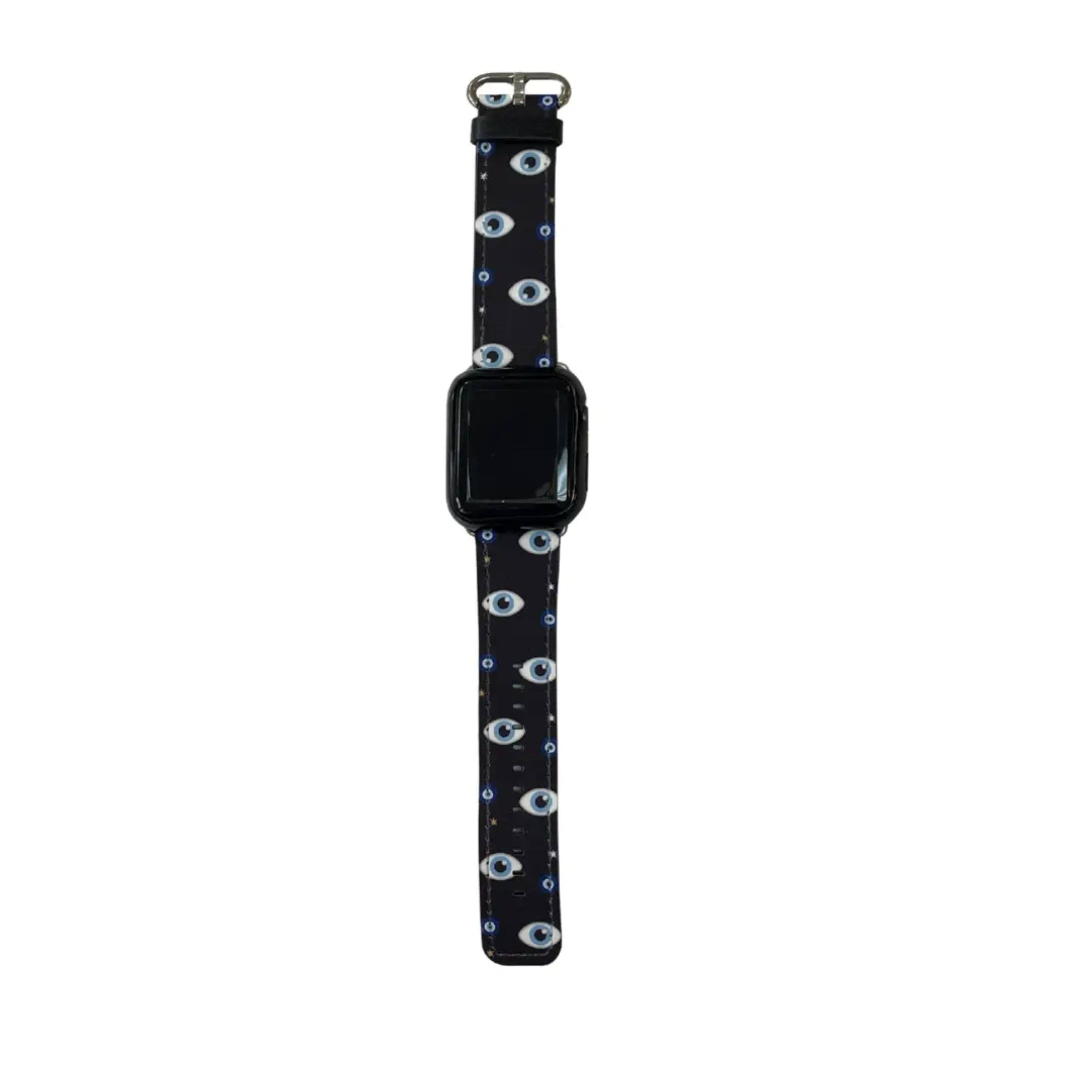 Front. Kitcheniva - Blue Eyes Design Leather Watch Band For Apple Watch - BLUE.
