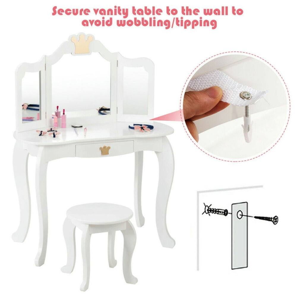 Secure vanity table to the wall to avoid wobbling/tipping