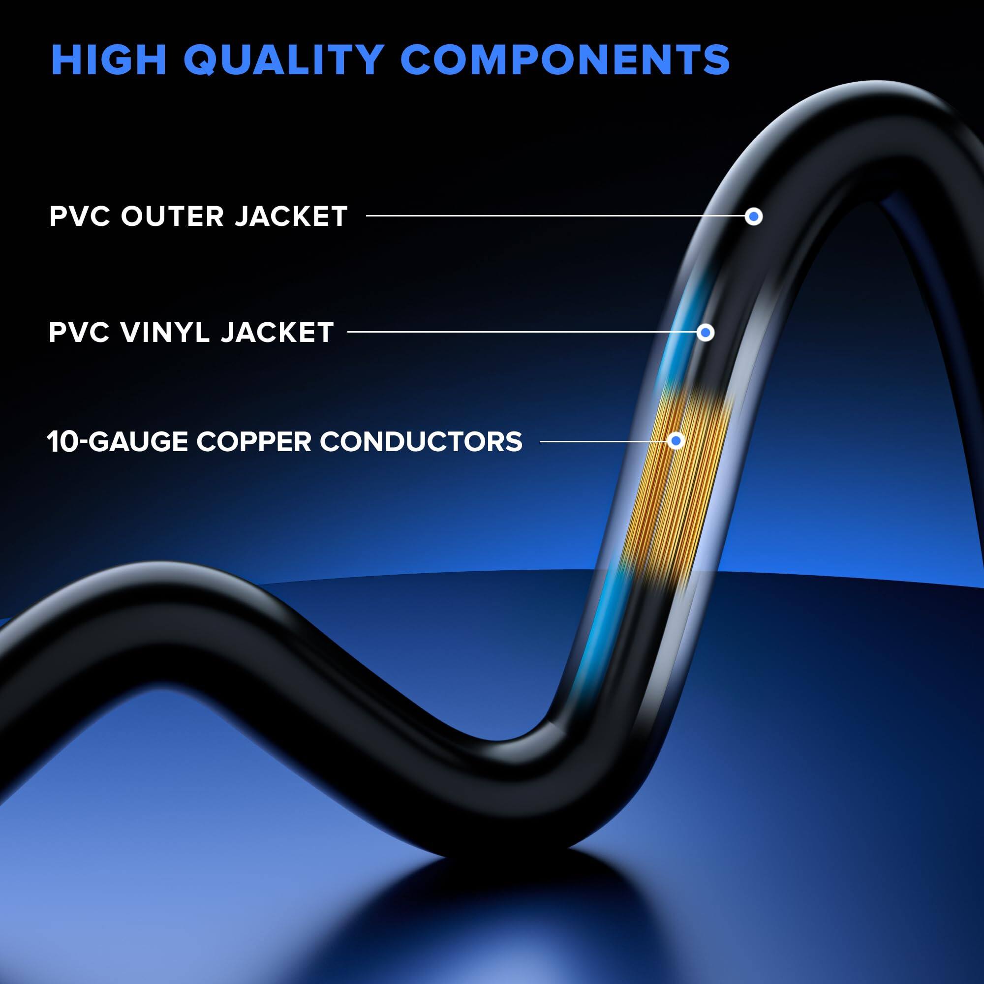 HIGH QUALITY COMPONENTS

- PVC OUTER JACKET
- PVC VINYL JACKET
- 10-GAUGE COPPER CONDUCTORS