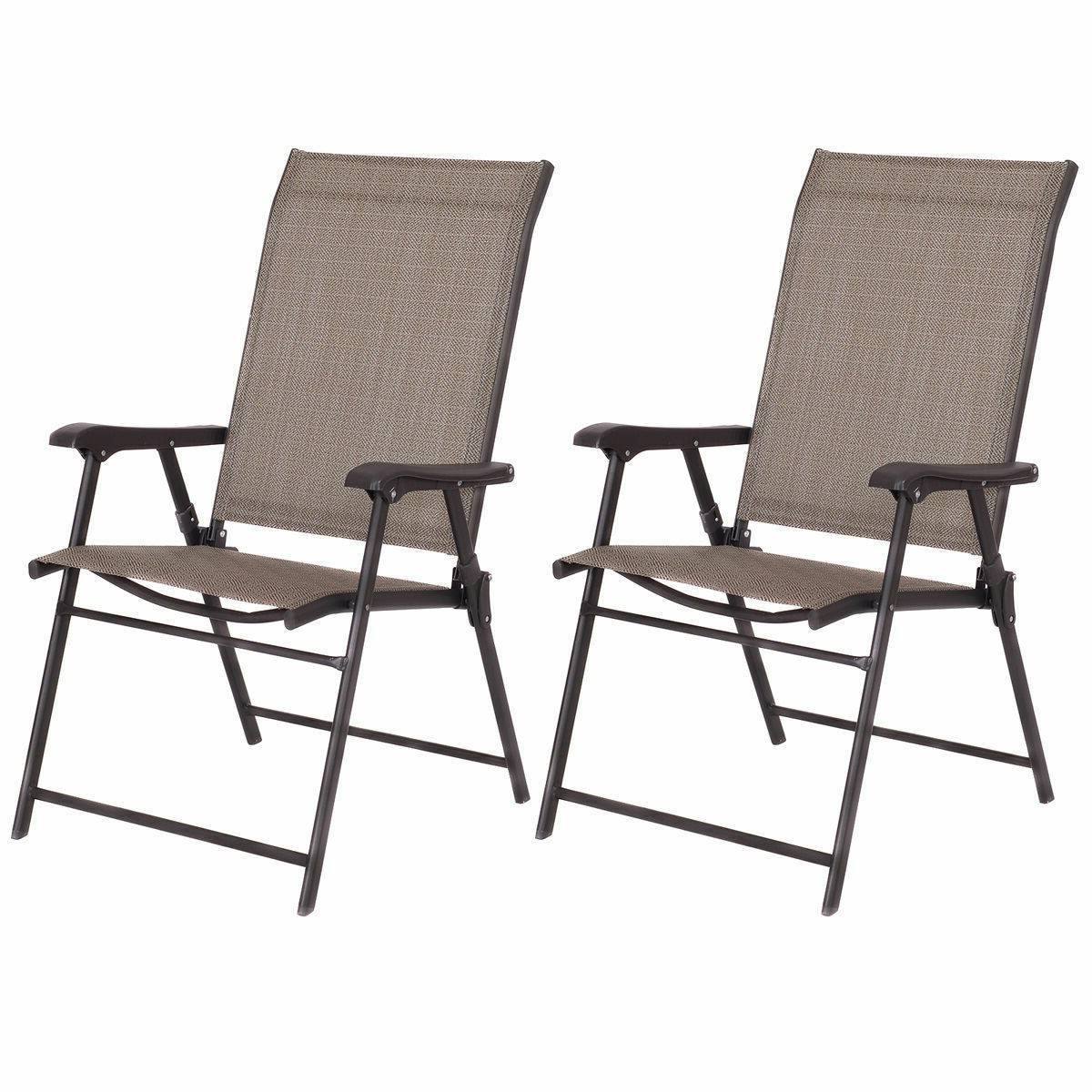 Front. SlickBlue - Set of 2 Outdoor Folding Patio Chairs – Durable Metal Frame for Garden and Patio - Brown, Black.