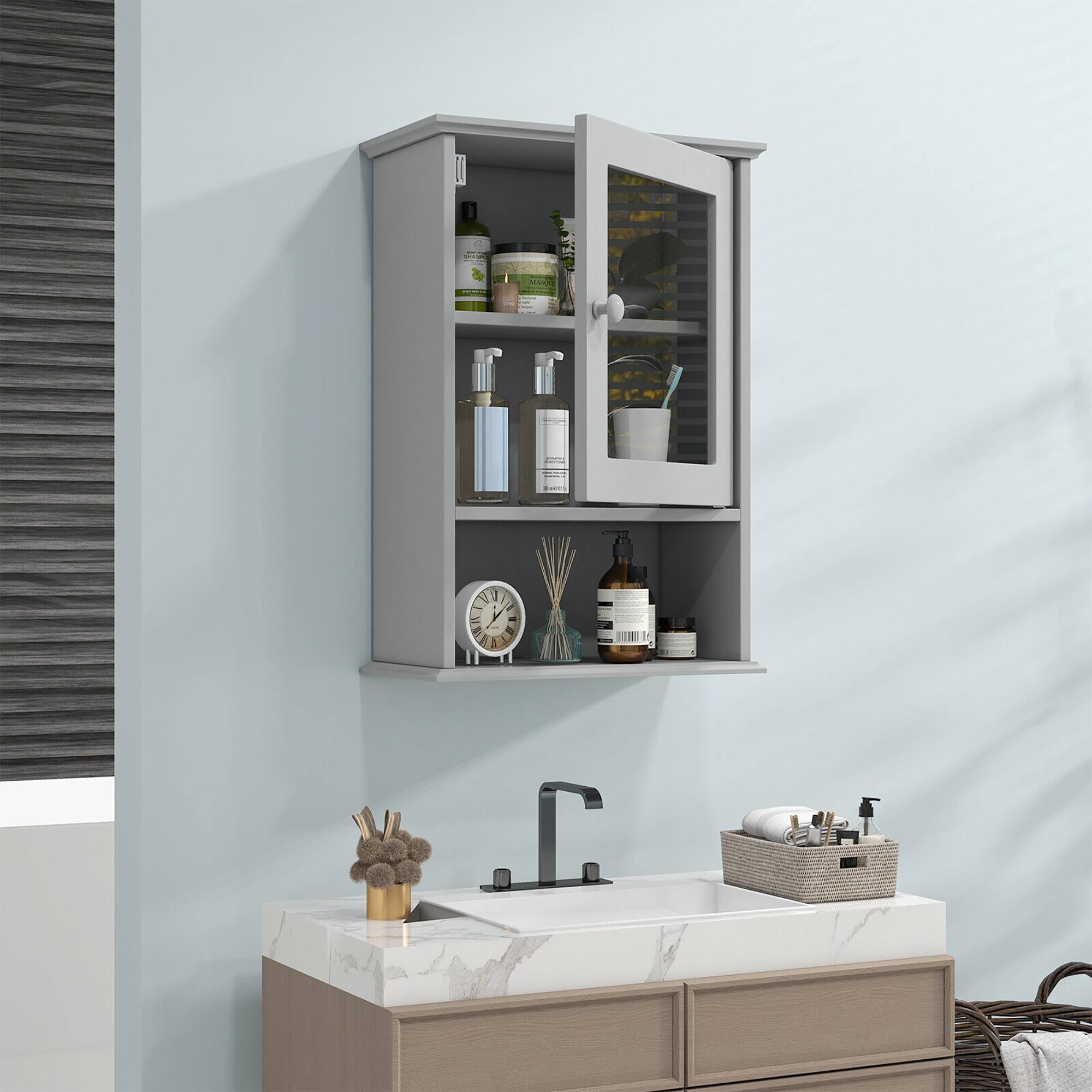 Alt View 1. Gymax - Gymax Wall Mounted Bathroom Cabinet Storage Organize Hanging Medicine Adjustable Shelf - Grey.