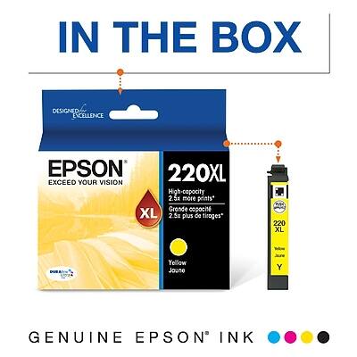 IN THE BOX

DESIGNED FOR EXCELLENCE

EPSON
EXCEED YOUR VISION

220XL
High-capacity
Grande capacité
2.5x more prints
2.5x plus de tirages

Yellow
Jaune

GENUINE EPSON INK