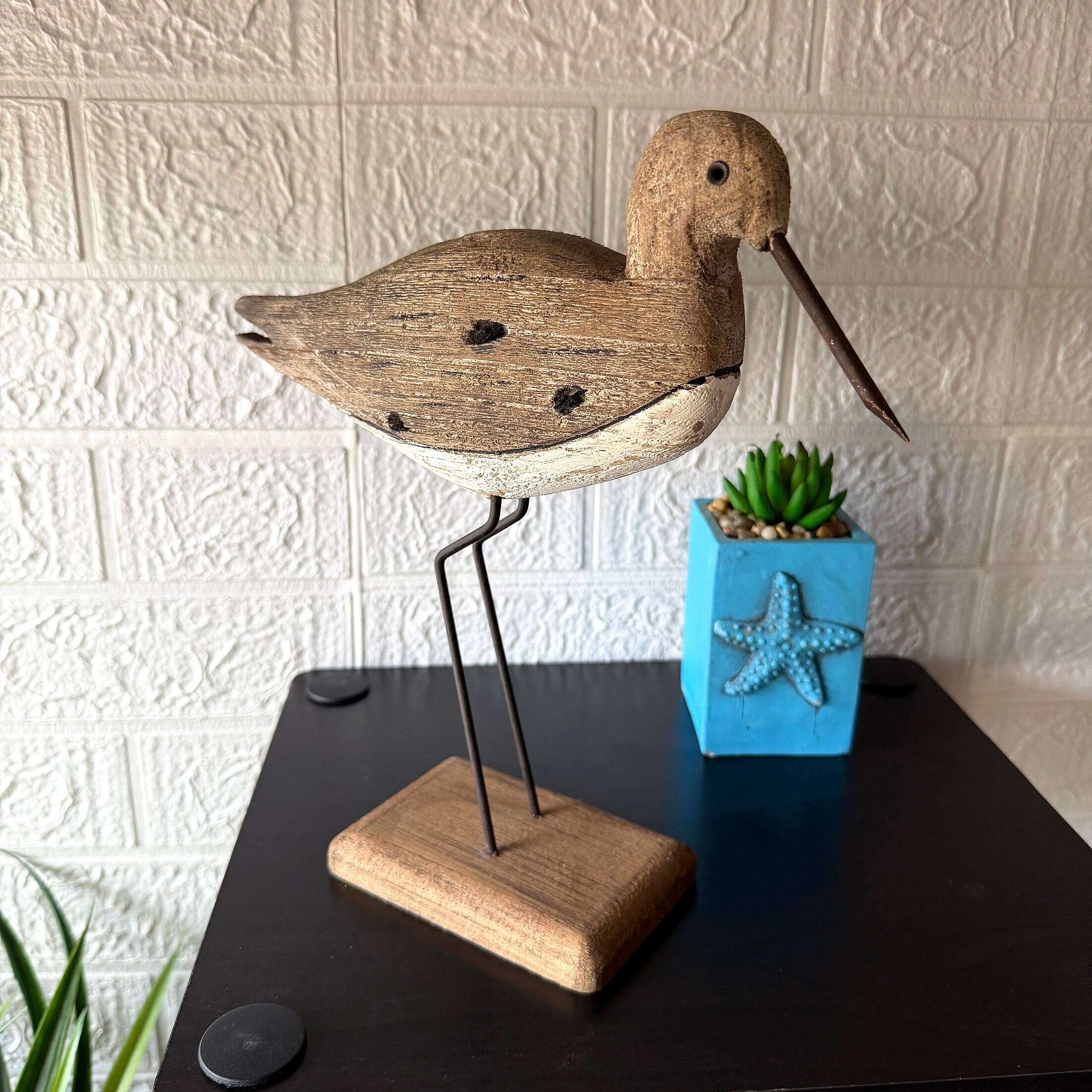 Alt View 3. Things2Die4 - Decorative Sea Bird Figurine Weathered Wood Metal Coastal Statue 10.75 In - Beige.