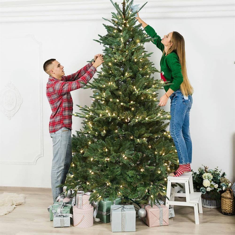 Alt View 1. Pefilos - 5ft Christmas Tree with Hinge Design, PE+PVC Mixed Material, 1129 Tips, 350 Warm White Lights for Christmas Decor - Green.