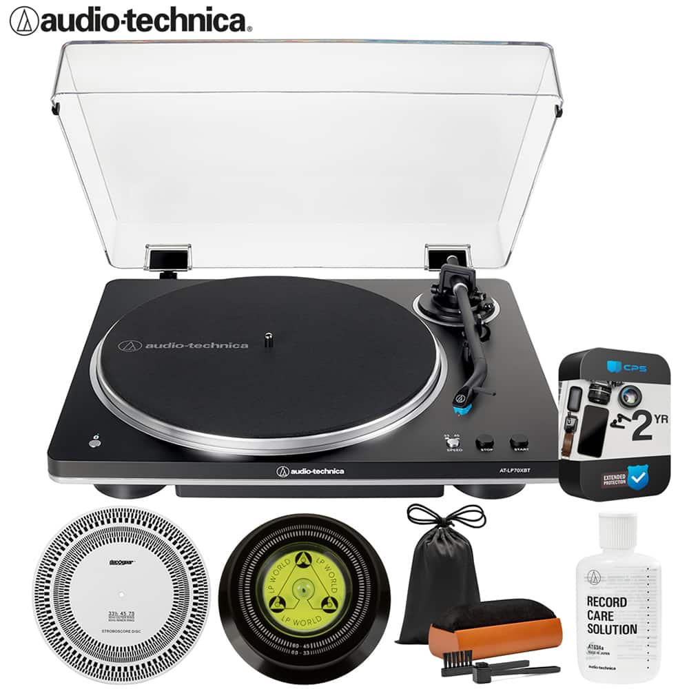Audio-Technica - AT-LP70XBT-BS Wireless Belt-Drive Turntable + 2YR Warranty + Record Care Bundle