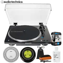 Audio-Technica - AT-LP70XBT-BS Wireless Belt-Drive Turntable + 2YR Warranty + Record Care Bundle
