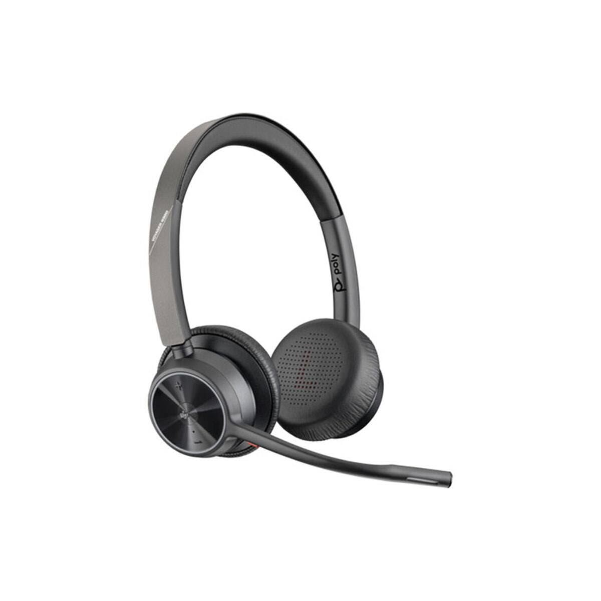 Front. HP - HP Poly Voyager 4320 UC Wireless Stereo Headset with USB-A Adapter, Microsoft Teams Certified - Black.