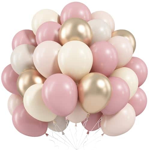 Vulpecula Spade - Dusty Pink Beige Balloons, 60 Pcs 12 Inch Pink Sand White Balloons, Metallic Gold Nude Cream Balloon for Girls Women - Pink White