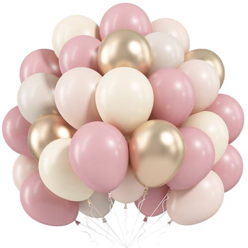 Front. Vulpecula Spade - Dusty Pink Beige Balloons, 60 Pcs 12 Inch Pink Sand White Balloons, Metallic Gold Nude Cream Balloon for Girls Women - Pink White.