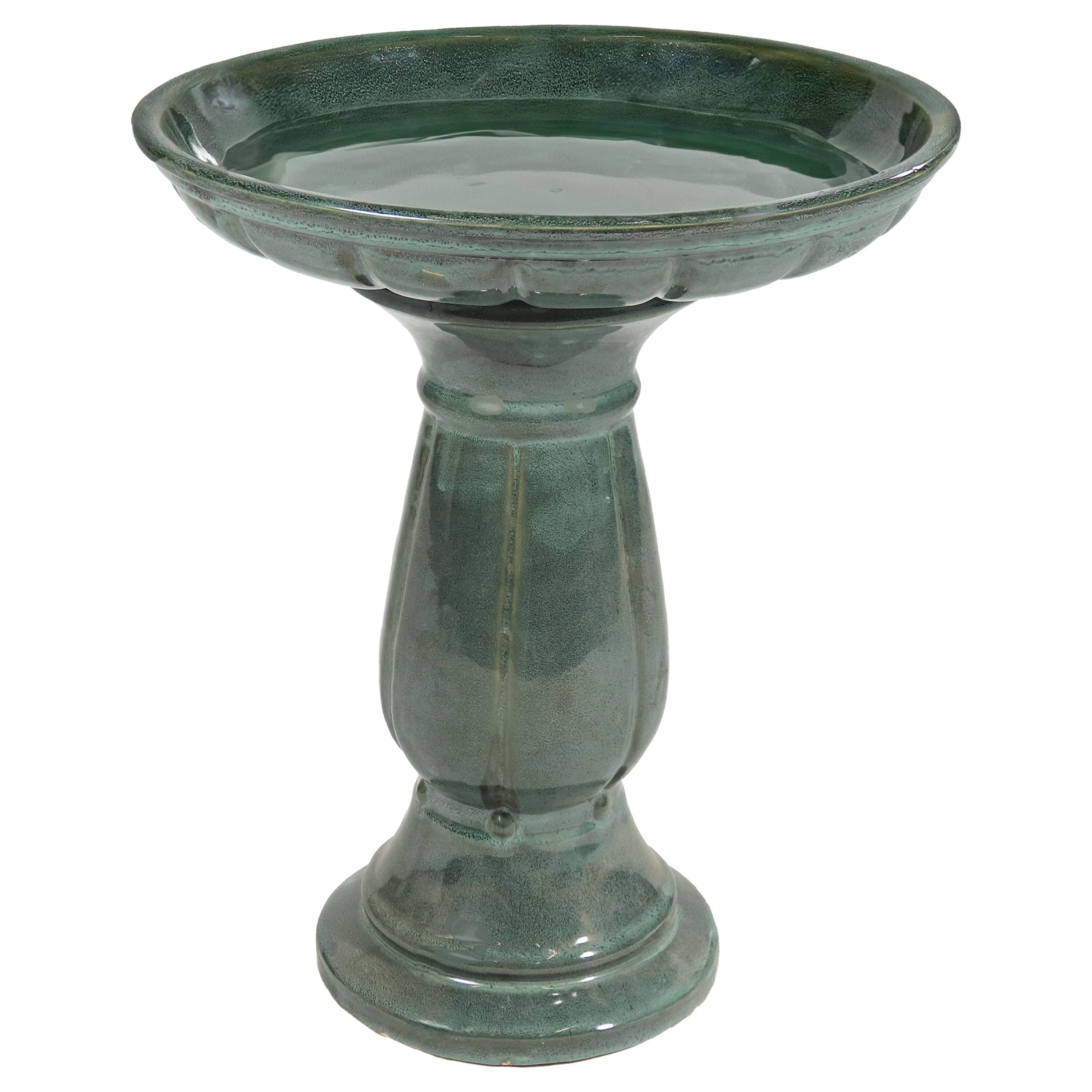 Alt View 5. Sunnydaze - Avignon Glazed Ceramic Bird Bath - 18.75" H - Green.