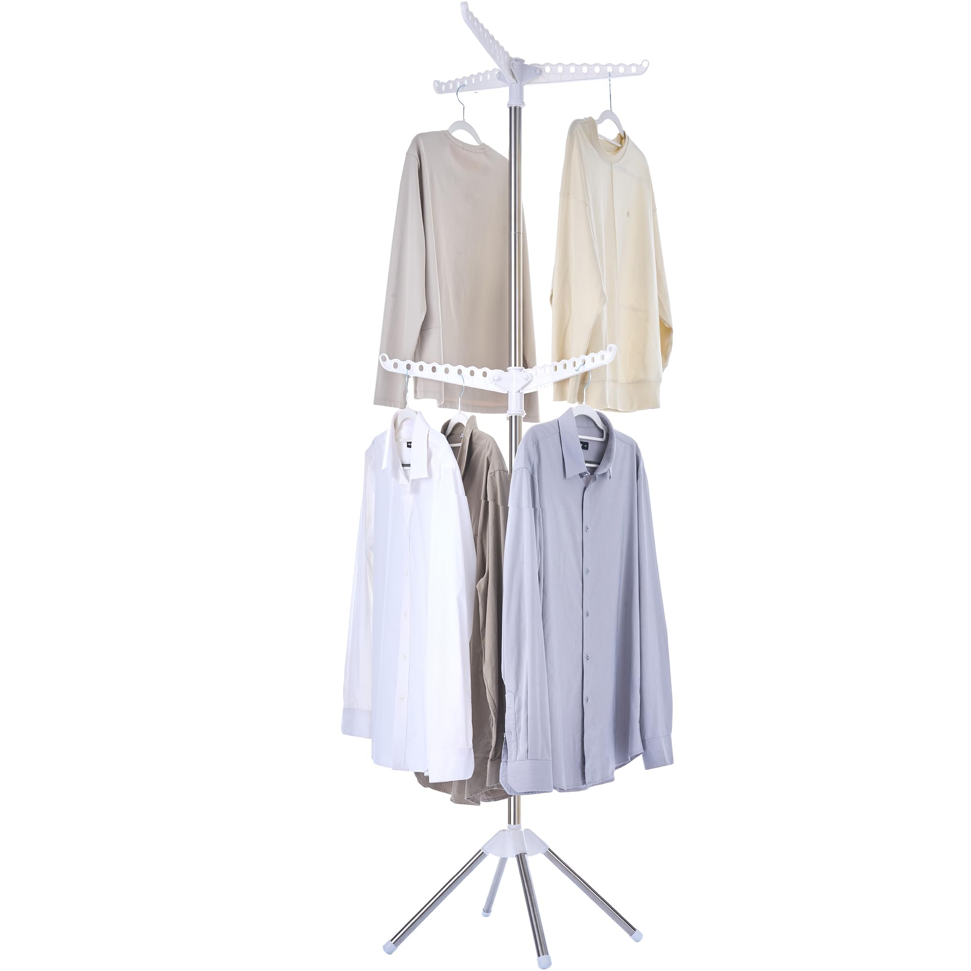 Front. Hirose Alice - Clothes Drying Rack   74. 2 Tier Laundry Drying Rack with Rotating Clothes Rail for of Clothes  Space Saving - White + Silver 2-Tier.