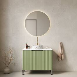 Boyel Living - 30 Bathroom Vanity with 2 Doors White Round Ceramic Basin Stone Pattern Carrara White Top Light Green - Light Green,White