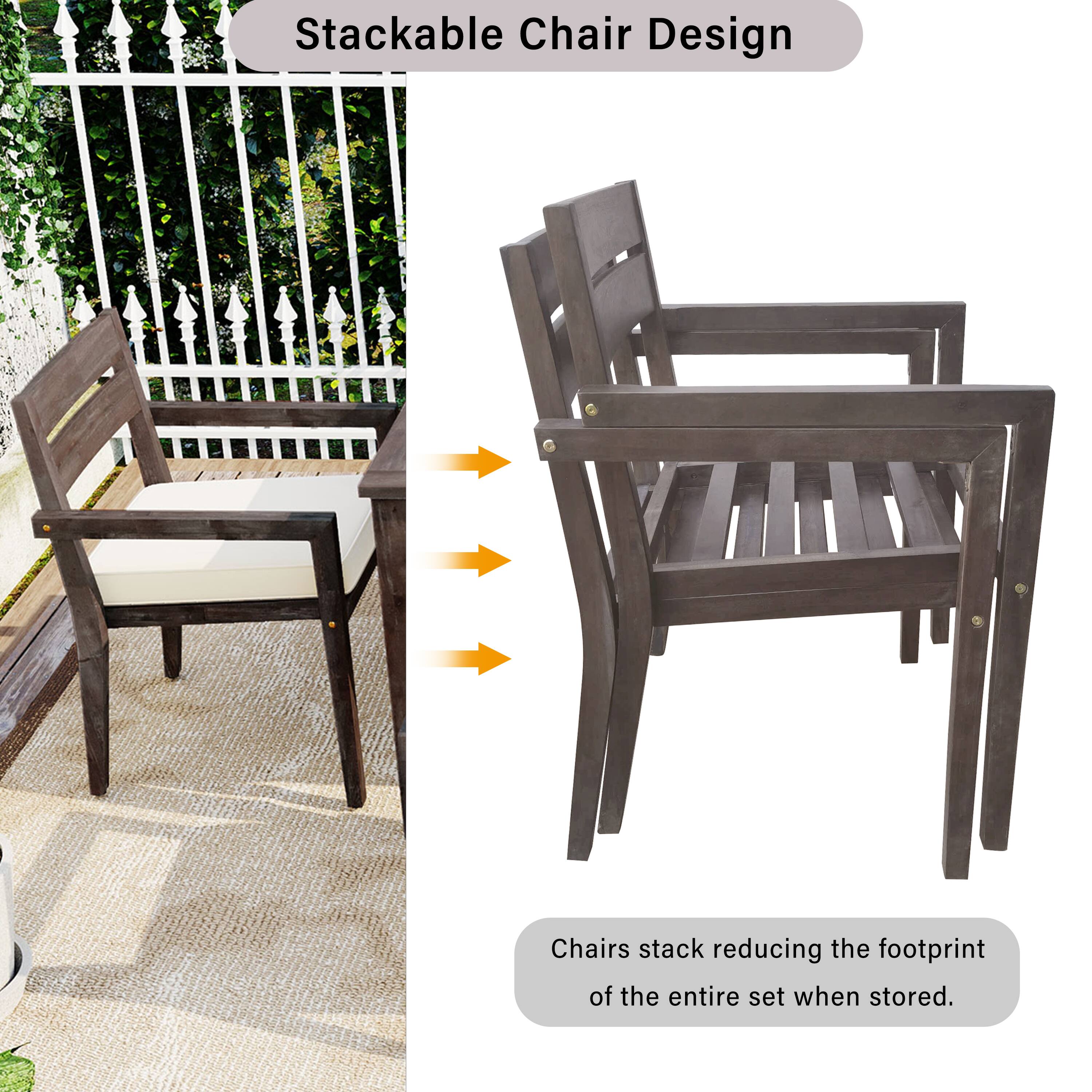 Stackable Chair Design  
Chairs stack reducing the footprint of the entire set when stored.