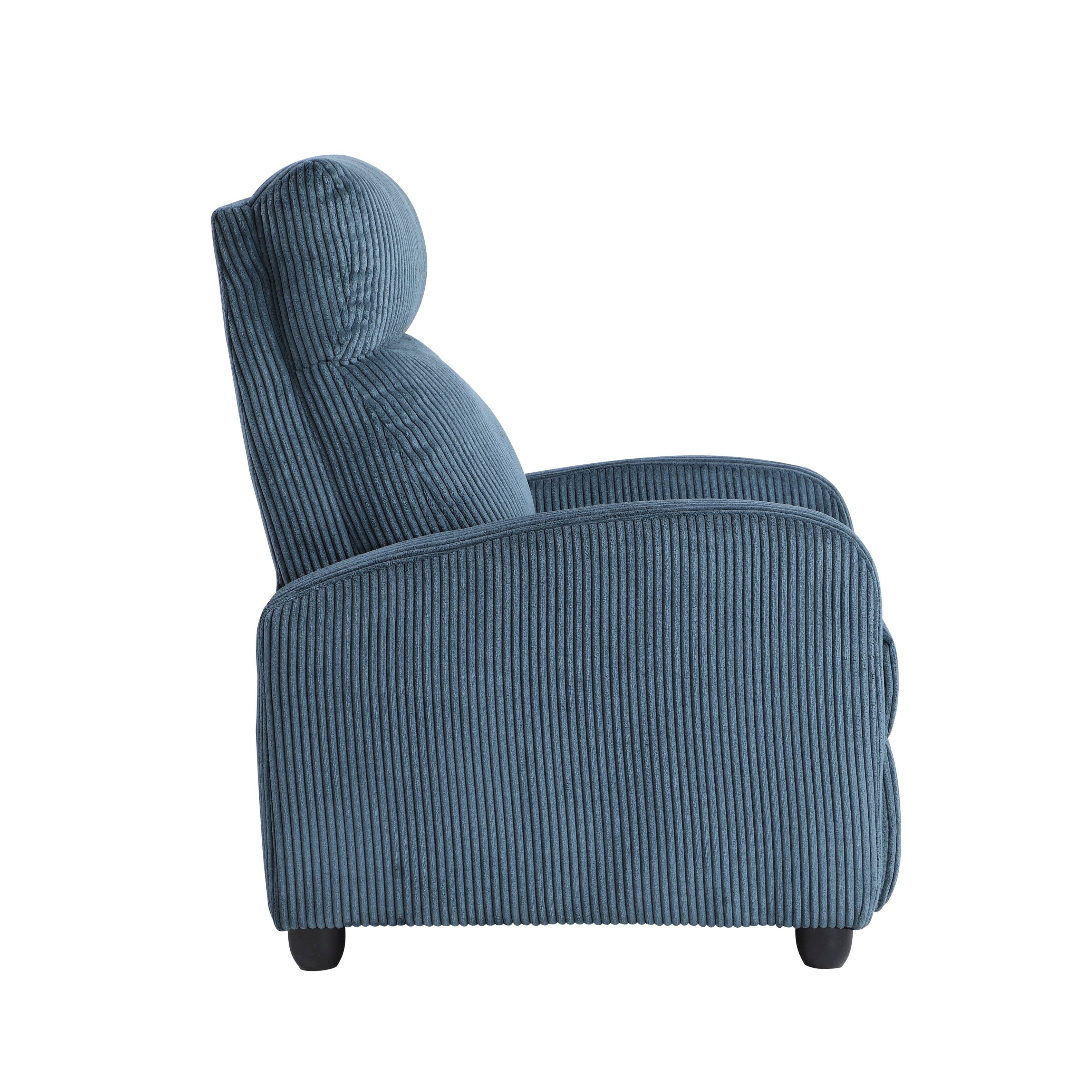 Alt View 3. TinyHomie - Modern Push Back Recliner Chair Bue Soft Corduroy Upholstery Comfort Solid Wood Living Room Furniture 1pc - Blue.