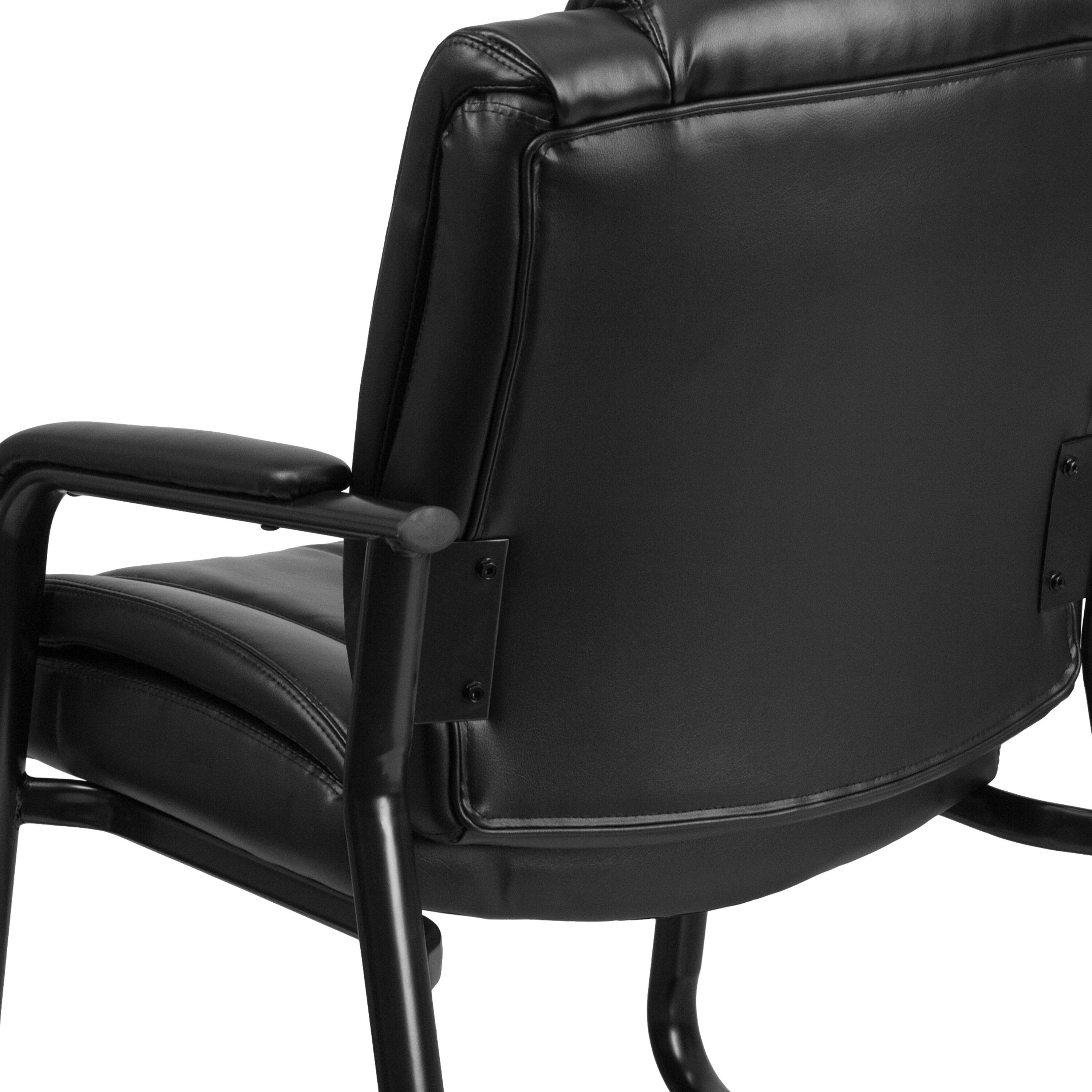 Alt View 8. Emma + Oliver - Big & Tall 500 lb. Rated Leather Tufted Executive Side Reception Chair with Sled Base - Black.