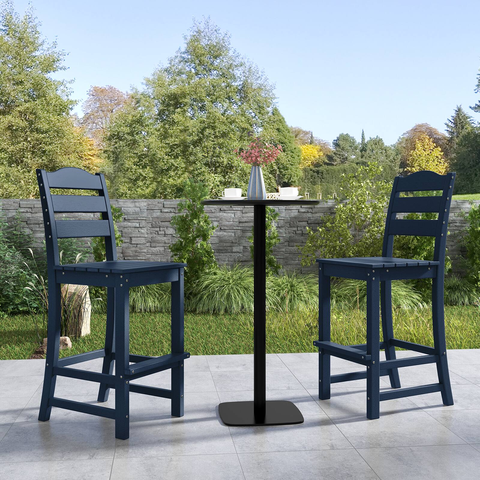 Alt View 7. Gymax - Gymax Set Of 2 Outdoor HDPE Bar Stool Patio Tall Chair Backrest Footrest All Weather Navy - Navy.