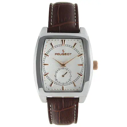 Front. Peugeot - Men 33mm Remote Second Hand Leather Strap watch - Brown.