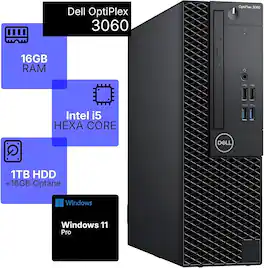 Dell - Refurbished Excellent - OptiPlex 3060 SFF Desktop PC, Intel Core i5-8500, 16GB DDR4, 16GB M.2 Optane Memory, 1TB HDD, Wi-Fi, Win11 Pro - Black