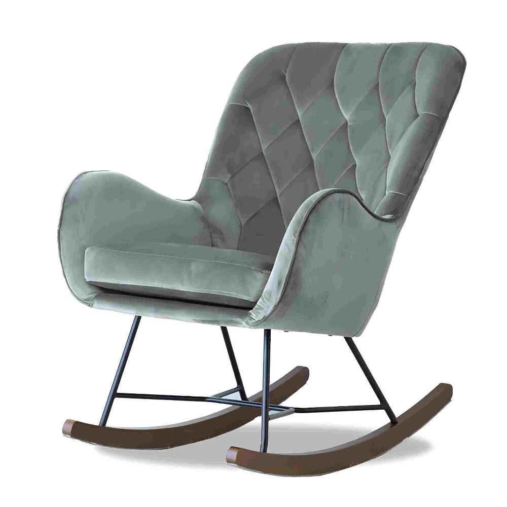 Alt View 3. Loheer - Loheer Mid Century Modern Rocking Chair Dark Grey Nursery Rocker Plush Cushion Armchair for Bedroom Living Room - Dark Grey.