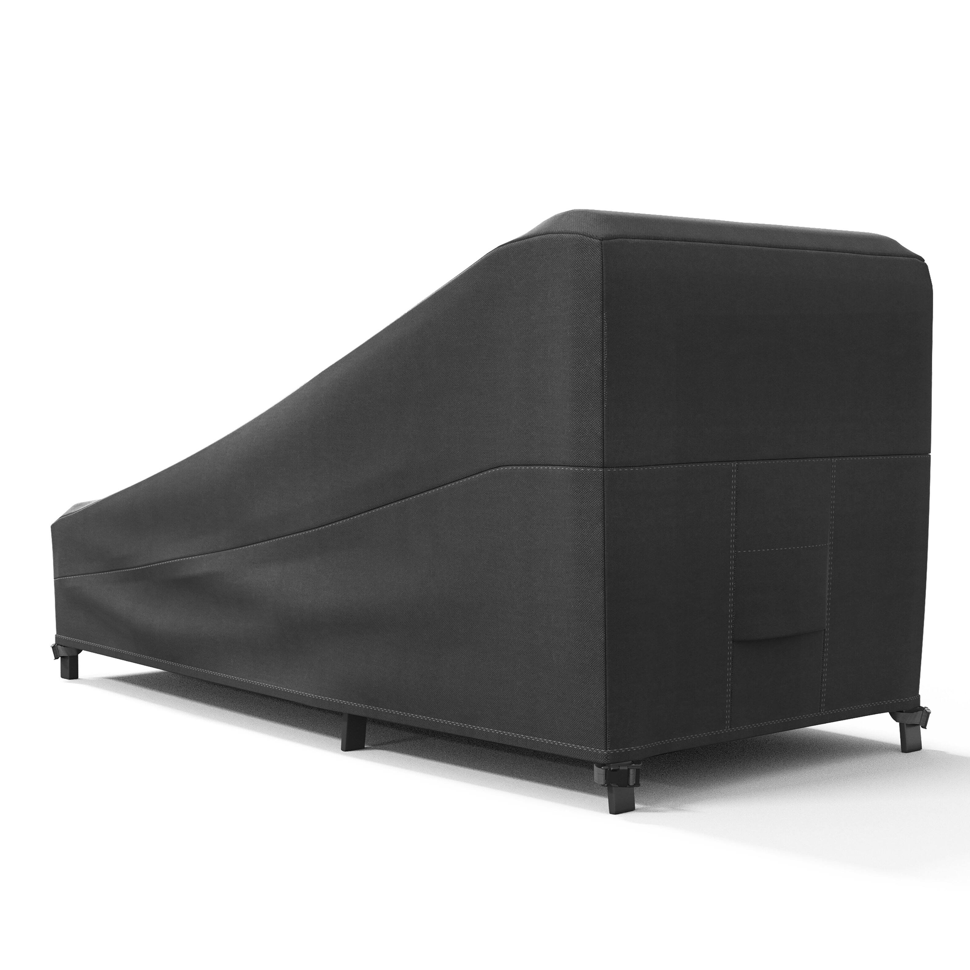 Angle. KHOMO GEAR - Heavy-Duty Patio Chaise Lounge Chair Cover, Waterproof Outdoor Furniture Protector, Fade & Weather Resistant - Black.