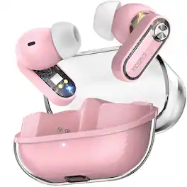 TOZO - Hybrid ANC Wireless Earbuds, 10mm Drivers Deep Bass, 4 Mics ENC AI Calls, 32 EQ, Bluetooth 5.4, Crystal Case - Pink