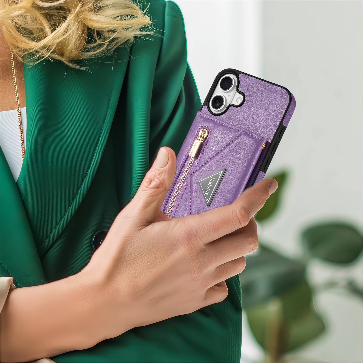 Back. Dteck - Dteck Crossbody Zipper Wallet Case with Adjustable Lanyard for Apple iPhone 17 Kickstand Cover - Purple.