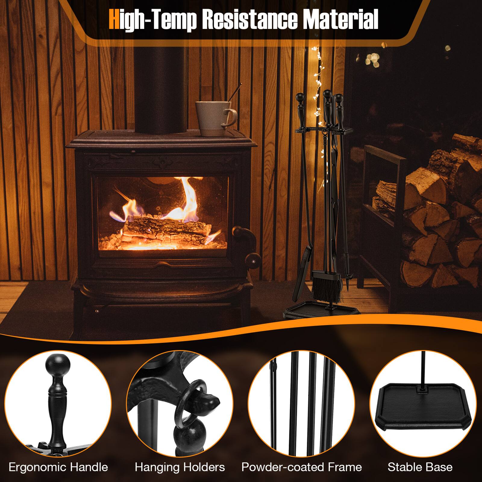 High-Temp Resistance Material, Ergonomic Handle, Hanging Holders, Powder-coated Frame, Stable Base