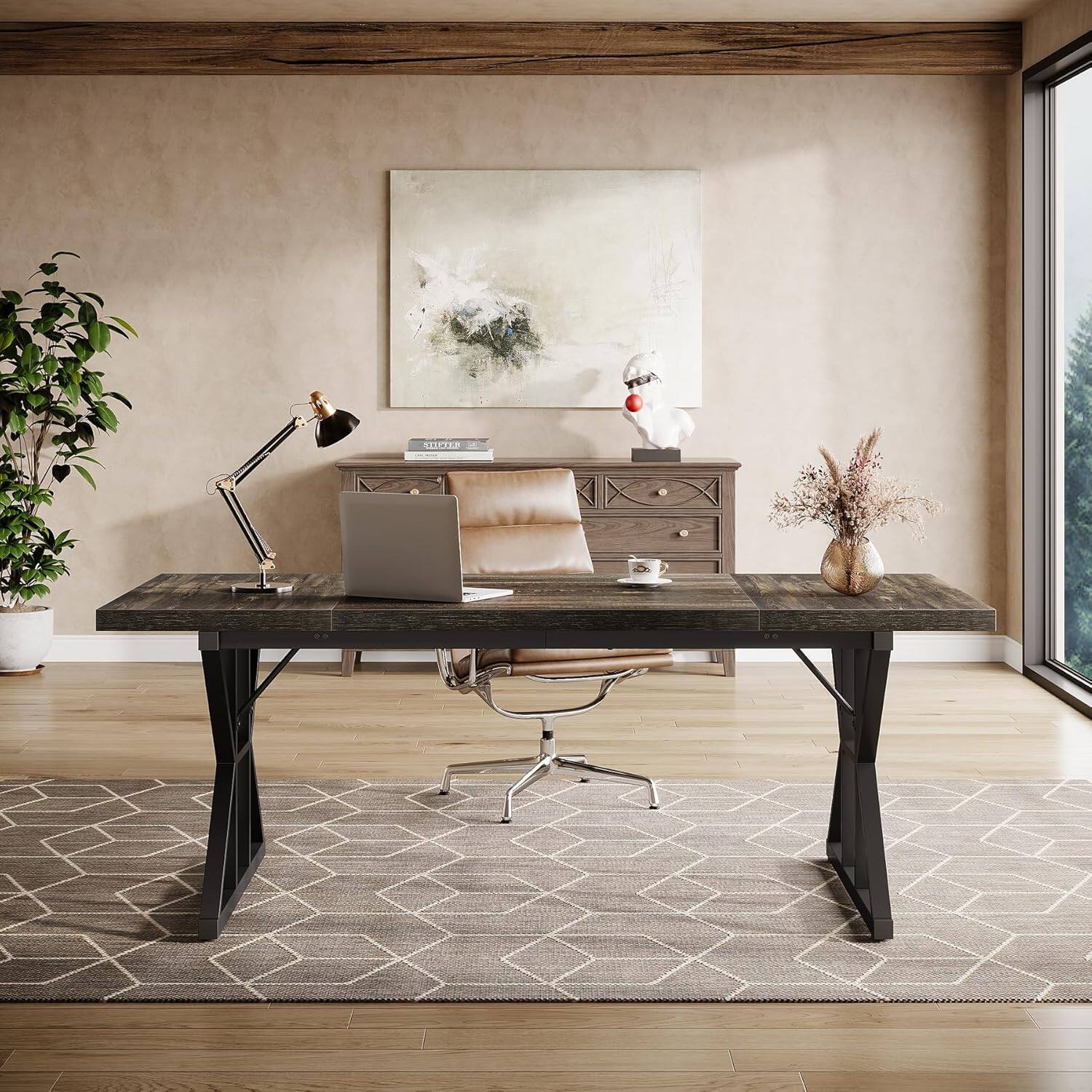 Angle. Tribesigns - Office Executive Desk, For Computer Work and Writing in Home Offices and Everyday Organization - Black.