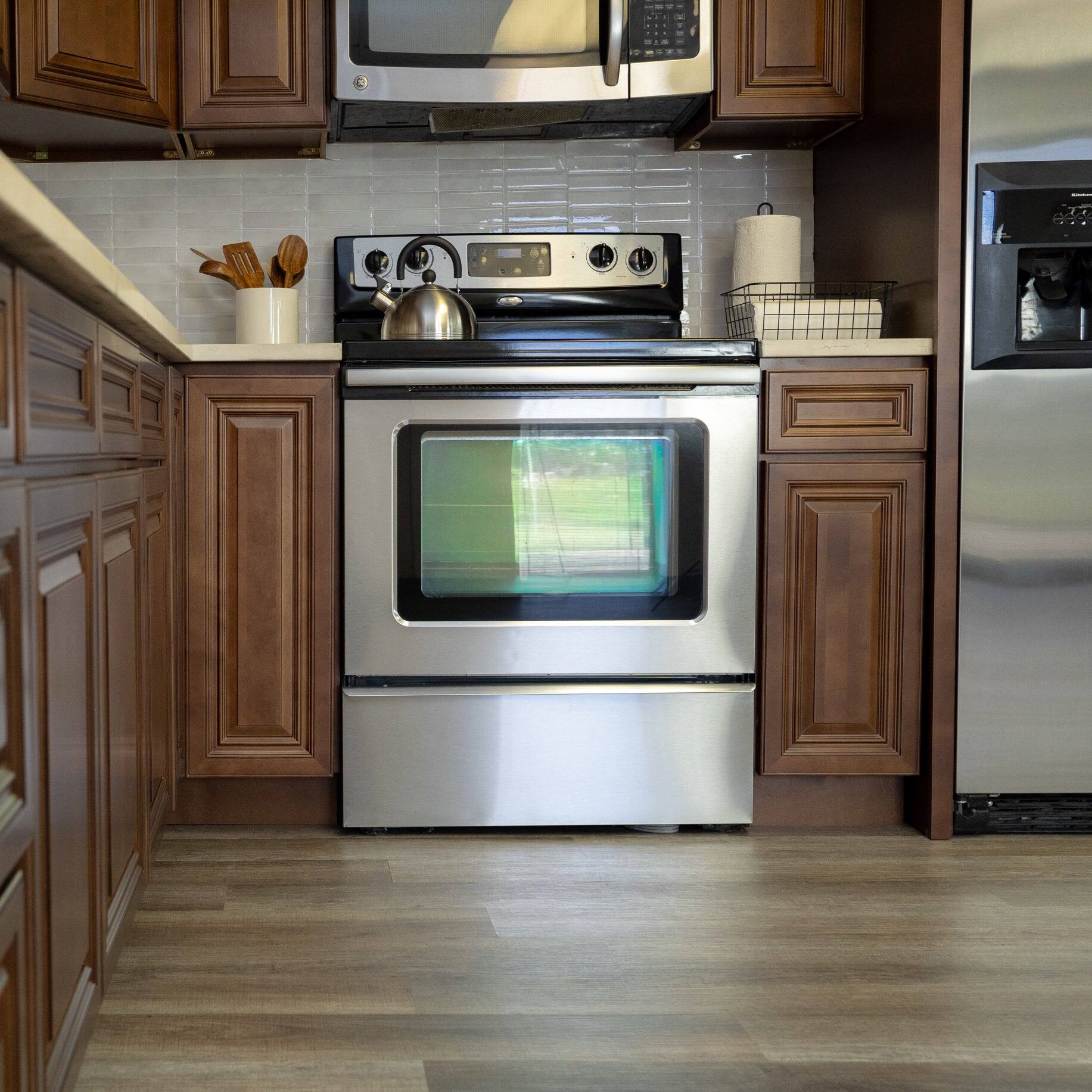 Alt View 3. Boyel Living - 18 Inch Dark Caramel Kitchen Base Cabinet with Solid Wood Frame and Soft-Close Hinges - Dark Caramel.