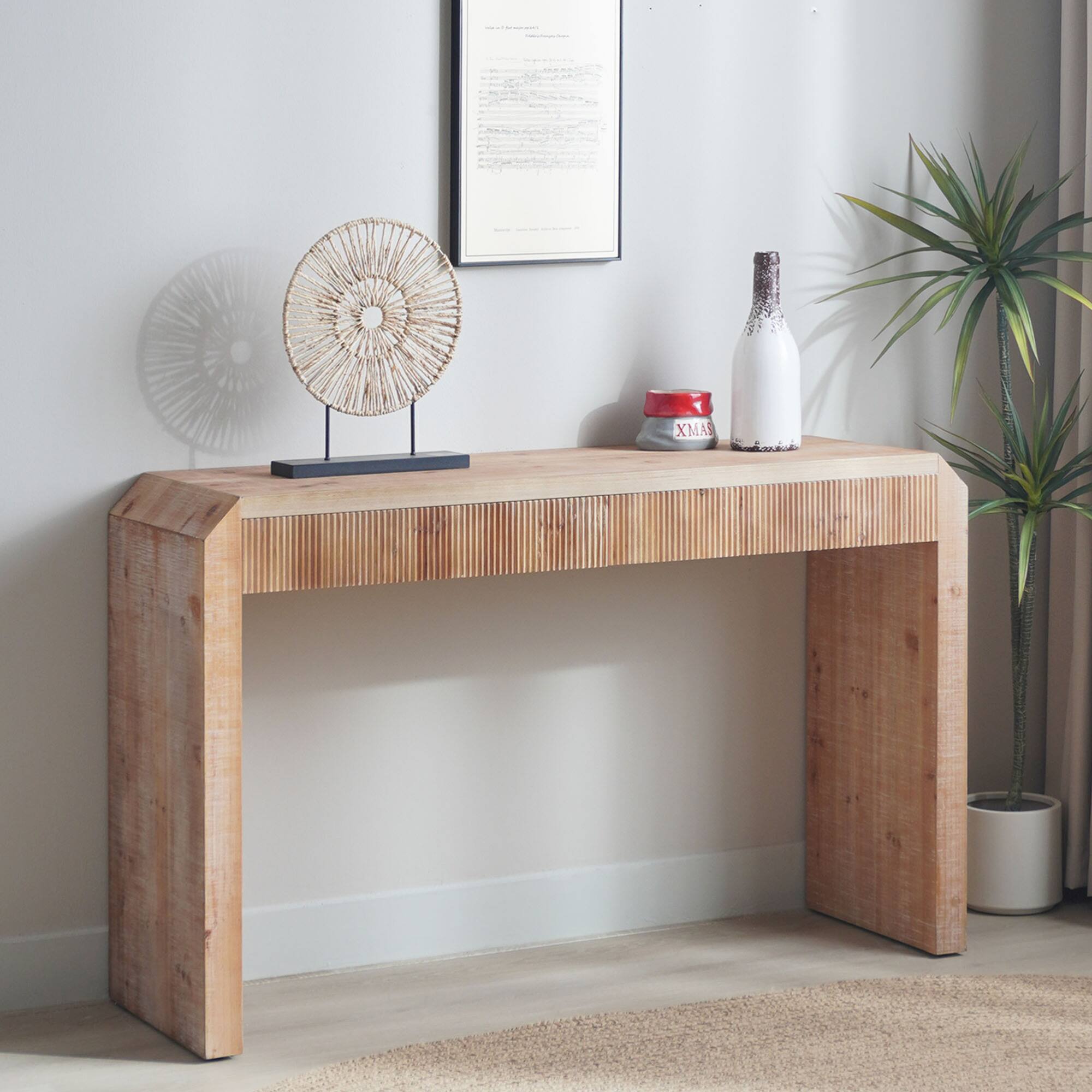 Angle. GOODSILO - Rustic Wooden Console Table with Drawer - Minimalist Design and Natural Finish Furniture - Natural Wood.