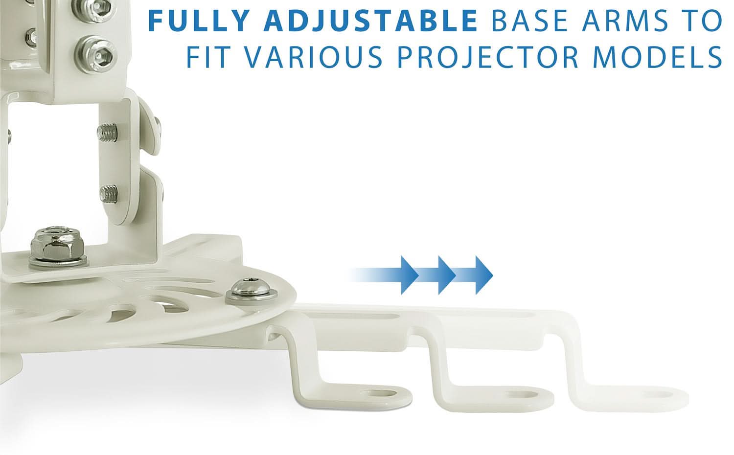 FULLY ADJUSTABLE BASE ARMS TO FIT VARIOUS PROJECTOR MODELS