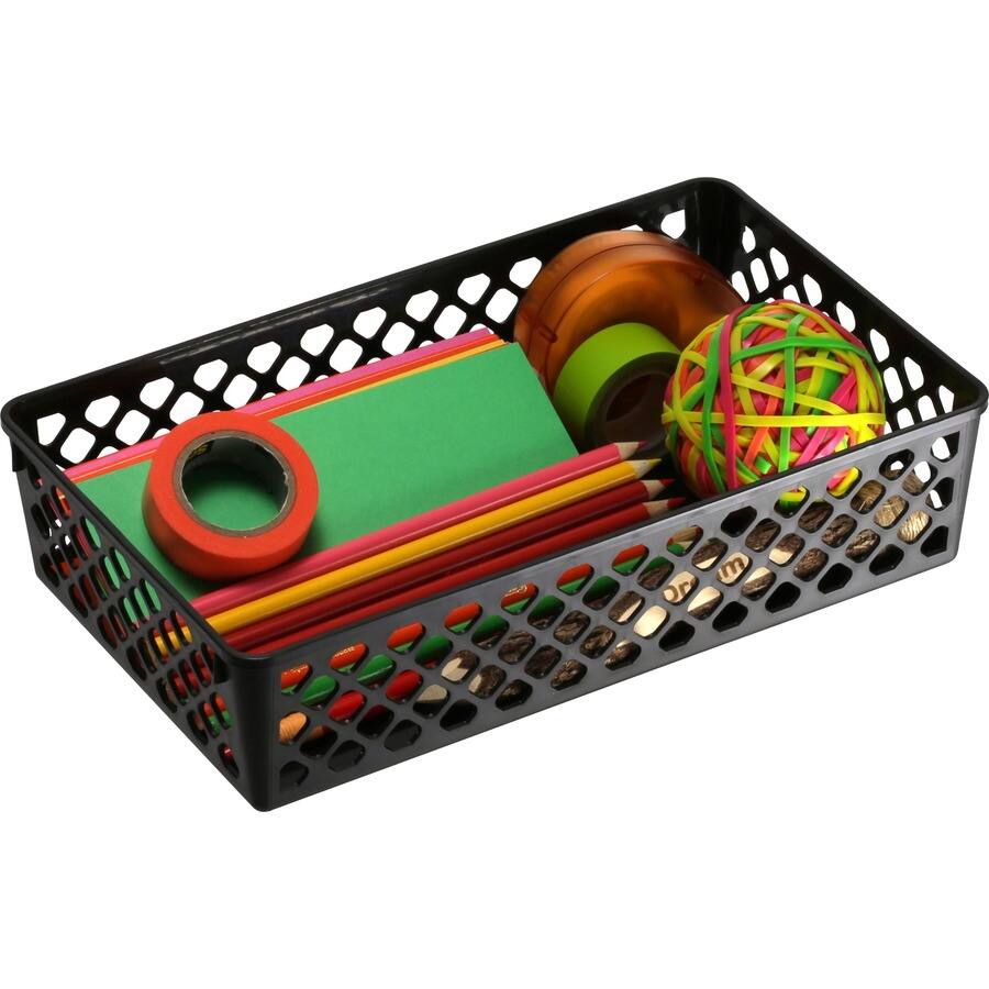 Left. Officemate - Officemate Supply Baskets 2.4" Height x 10.1" Width x 6.1" Depth Black Plastic - Black.