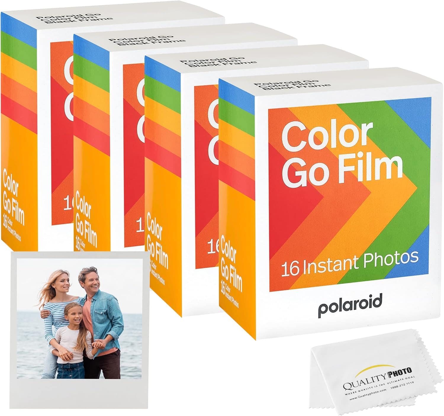 Go Color Film, White Frame -64 Films + Quality Photo Microfiber Cloth Compatible with Polaroid Go Cameras)