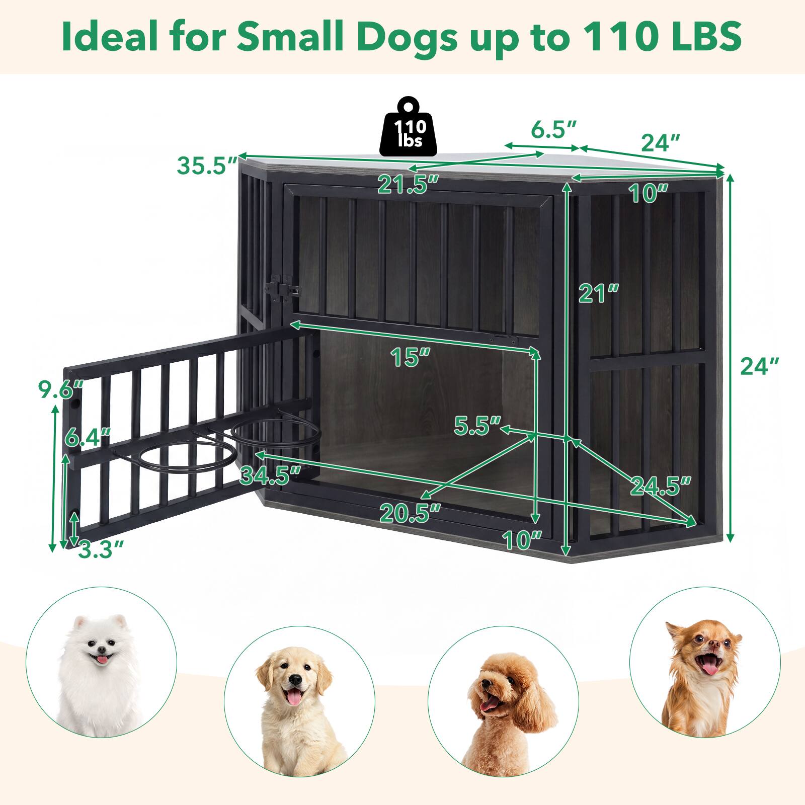 Gymax Corner Dog Crate Furniture Wooden Dog Kennel End Table Heavy Duty ...