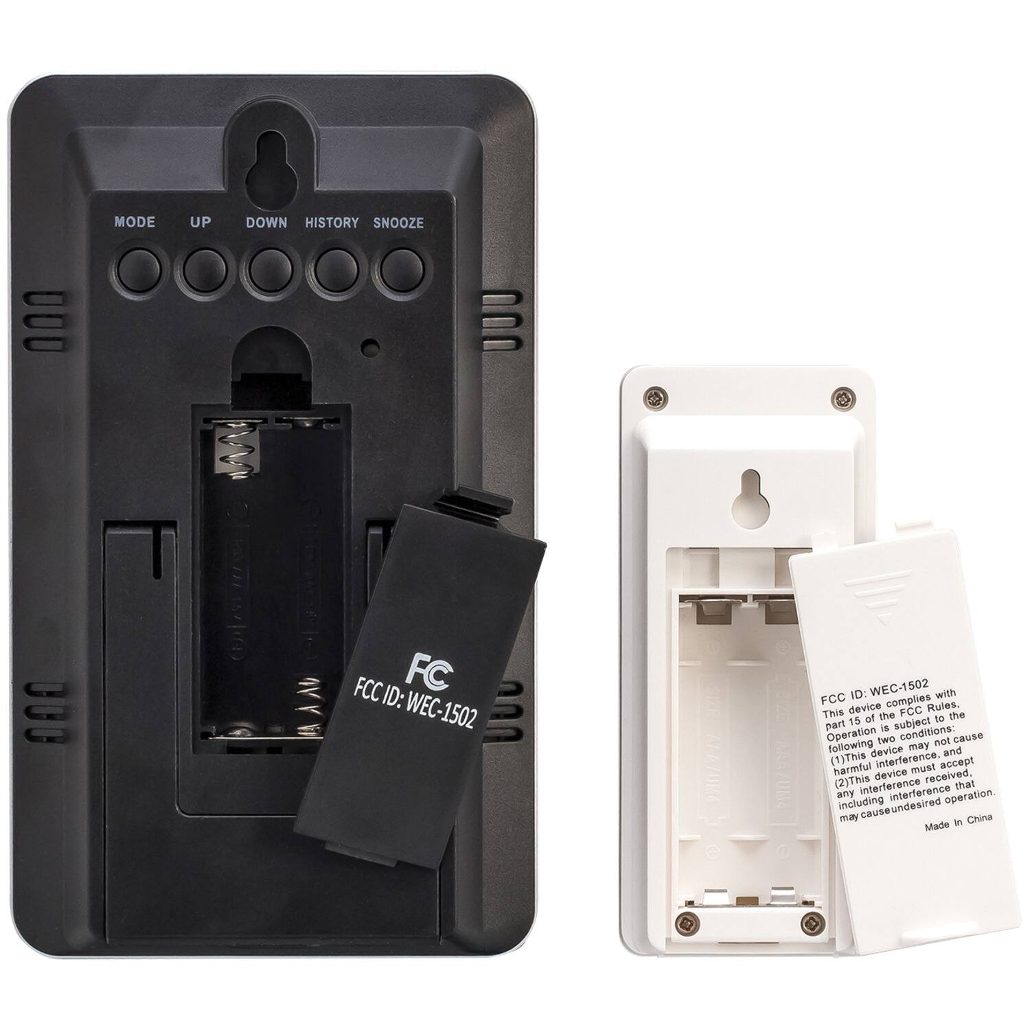 MODE UP DOWN HISTORY SNOOZE 000 00  
FCC ID: WEC-1502 E 6AA/UK AAA/UM4  
ID: WEG-1502  
FCC complies Rules.  
This device FCC the 15 al the ta part a subject conditions:  
Operation two mot cause following device may and  
1) This interference. accept harmful device must  
2) This received. that any interference interference including operation may cause undesired  
Made in China