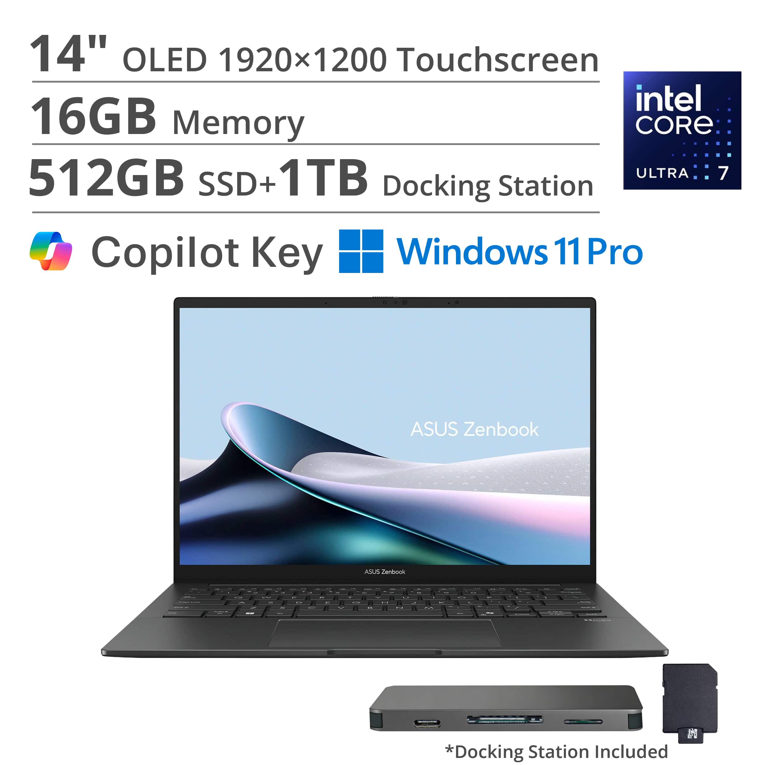 ASUS - Zenbook 14 14" FHD+ OLED Touch Screen Laptop - AI PC - Intel Core Ultra 7 255H - 16GB RAM - 512GB SSD - Windows 11 Pro - Jasper Gray