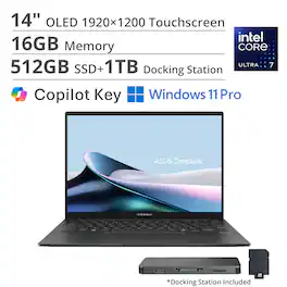 ASUS - Zenbook 14 14" FHD+ OLED Touch Screen Laptop - AI PC - Intel Core Ultra 7 255H - 16GB RAM - 512GB SSD - Windows 11 Pro - Jasper Gray