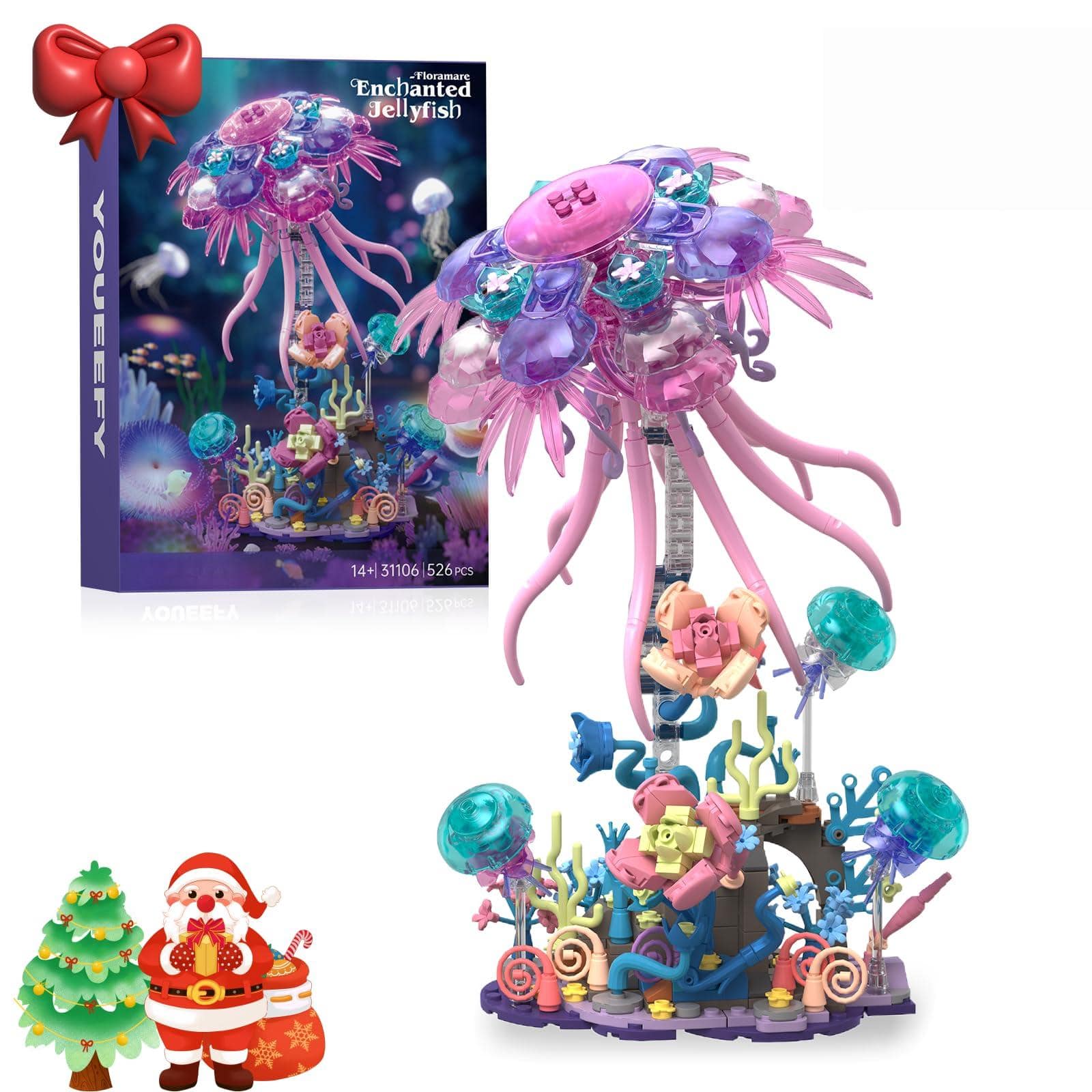 NICHOLAS KLEIN - Enchanted Jellyfish Building Kit With & Christmas Festive Vibes 526 Underwater Creature Blocks Set - Default