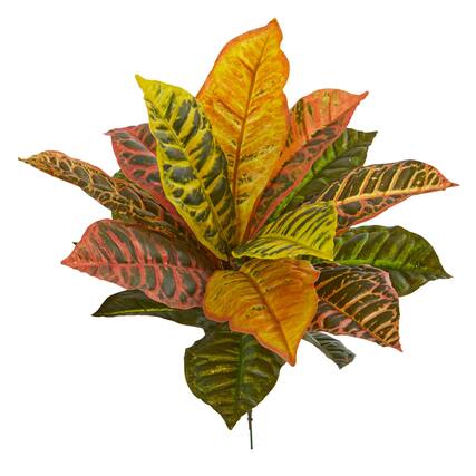 Front. BreeBe - 17" Garden Croton Artificial Plant (Real Touch) (Set of 6) - Green.