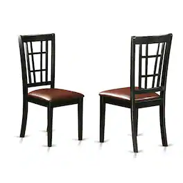East West Furniture - Nicoli Dining Chair with Faux Leather Upholstered Seat - Black & Cherry