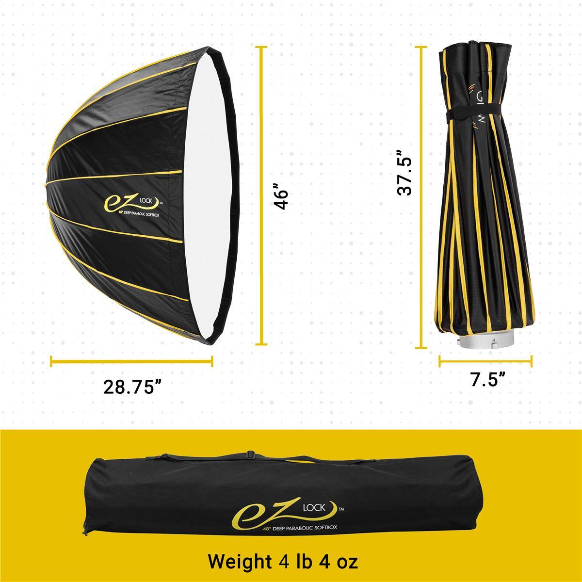 ez LOCK - OCTA 46" 37.5" 28.75" 7.5" LOCK Tee eZ 40 CHSP PARABOLIC SOFTBOX  
Weight 4 lb 4 oz