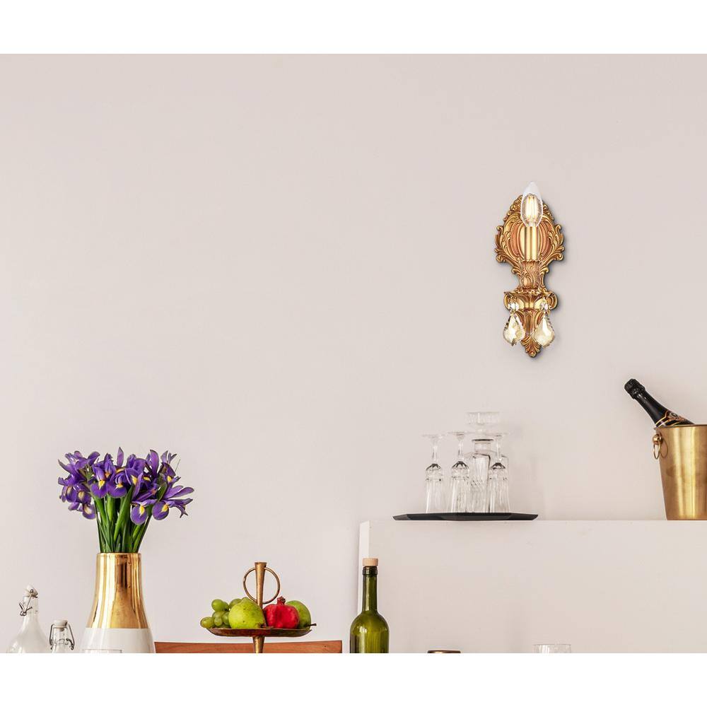 Alt View 4. Elegant Lighting - Monarch 1 light French Gold Wall Sconce Golden Teak (Smoky) Royal Cut Crystal - French Gold.