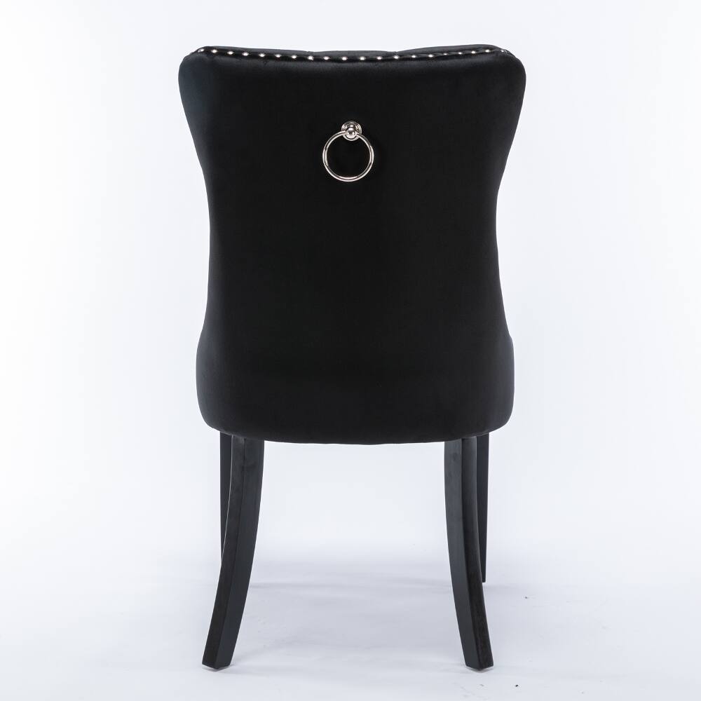Alt View 3. Loheer - Loheer Black Velvet Dining Chairs Set of 2 Tufted Solid Wood Nailhead Trim - Black.