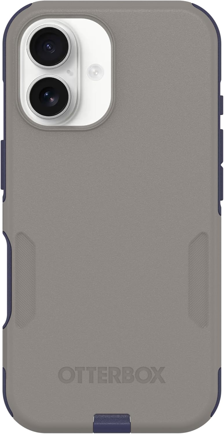 Left. OtterBox - OtterBox - Commuter Series Hard Shell for MagSafe for Apple iPhone 16 - Fogbound Blue (Grey & Blue).
