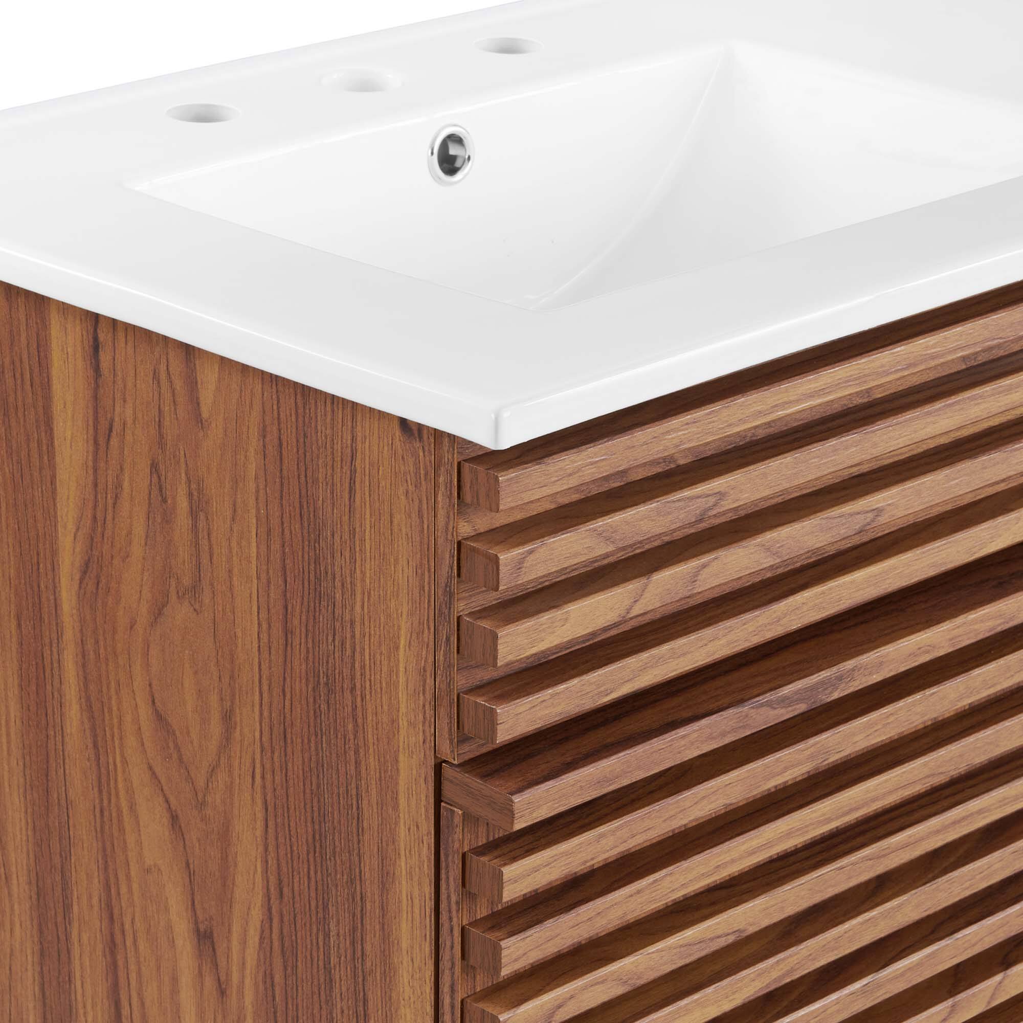 Alt View 7. Modway - Render 48" Bathroom Vanity with White Basin Included - Walnut White.