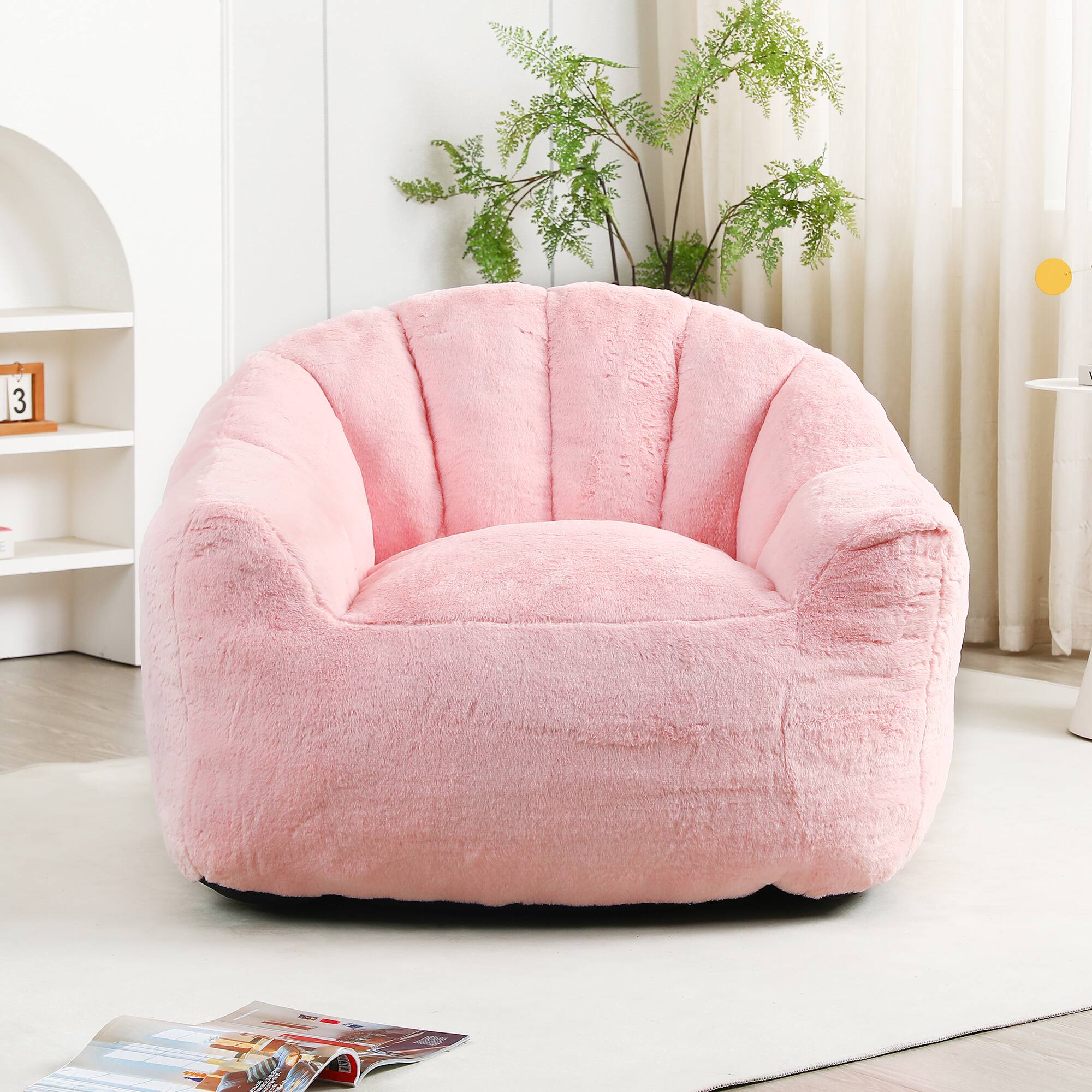Angle. GOODSILO - Bean Bag Sofa Chair with Armrests - Stuffed High-Density Foam, Lazy Comfy Chair for Adults & Kids - Pink.