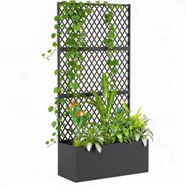 Outsunny - Metal Planter Box with Trellis, Raised Garden Bed with Trellis Privacy Screen and Drainage Holes for Climbing Plants