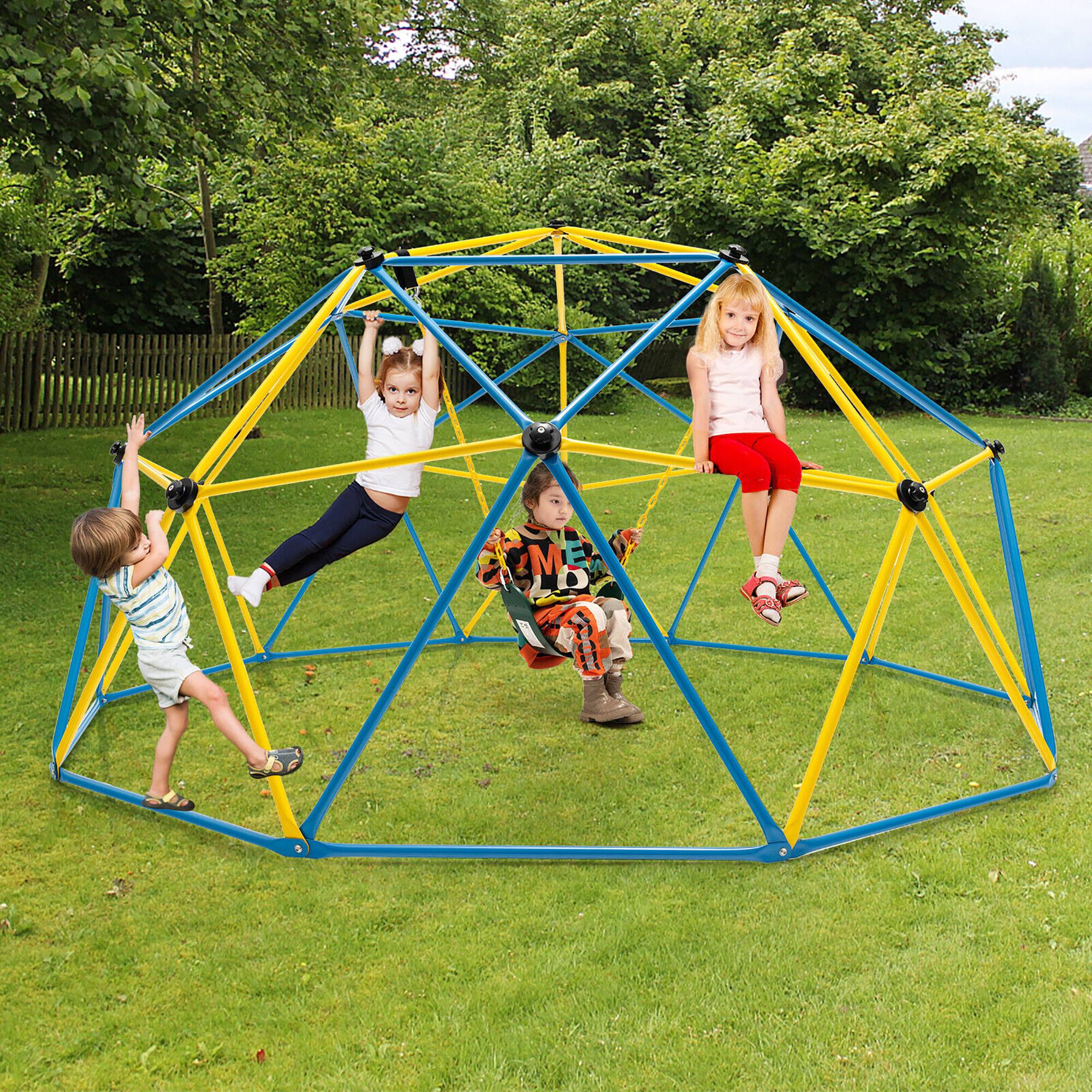 Alt View 2. Gymax - Gymax 10 FT Climbing Dome with Swing Outdoor Kids Play Jungle Gym - Yellow.