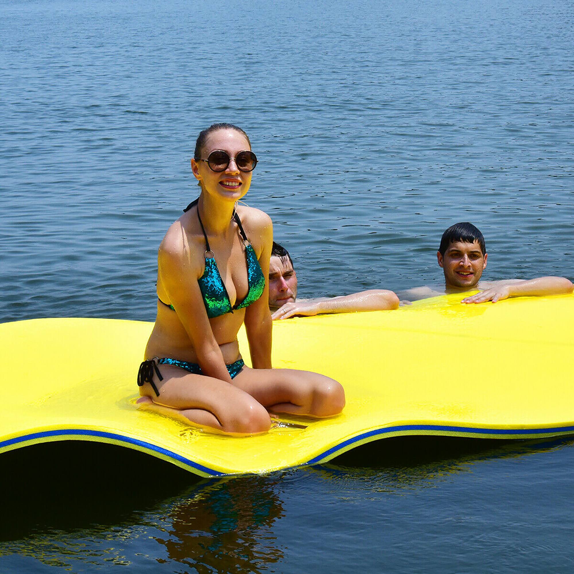 Alt View 4. Costway - Costway 3 Layer Floating Water Pad Foam Mat Water Recreation Relaxing Tear-resistant 18' x 6' - yellow.