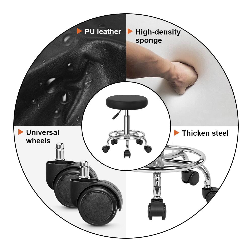 - PU leather
- High-density sponge
- Universal wheels
- Thicken steel